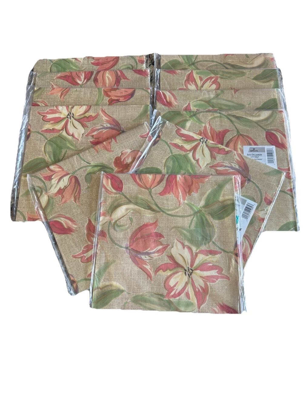 Vintage Hallmark 1980s Floral Wrapping Paper Lot 11 Flat Sheets Sealed NOS Retro